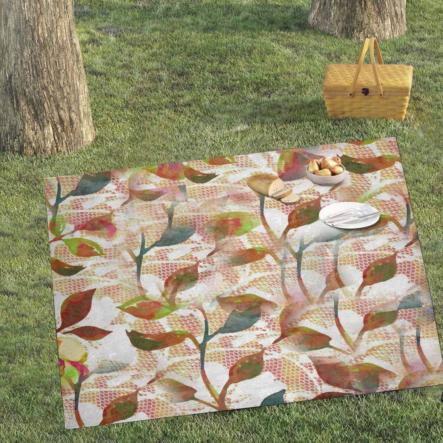 Victorian lace print waterproof picnic mat, 69 x 55in, design 52