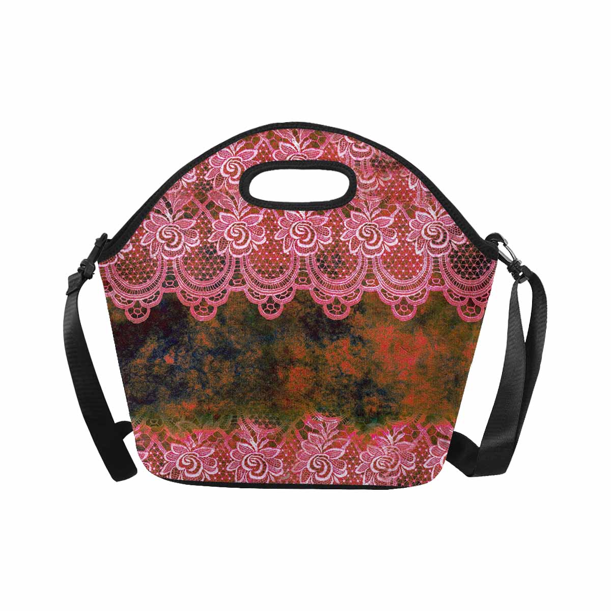 Victorian lace print insulated lunch bag, design 32