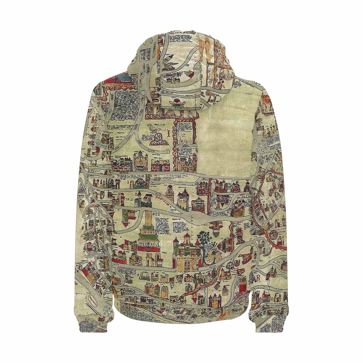 Antique Map design, mens lightweight, warm, quilted hooded bomber jacket, design, 27