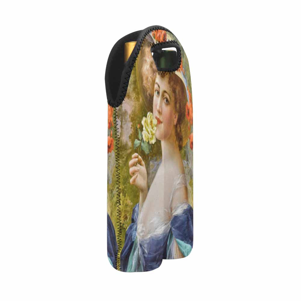 Victorian lady design 2 Bottle wine bag, Woman with yellow rose at mouth
