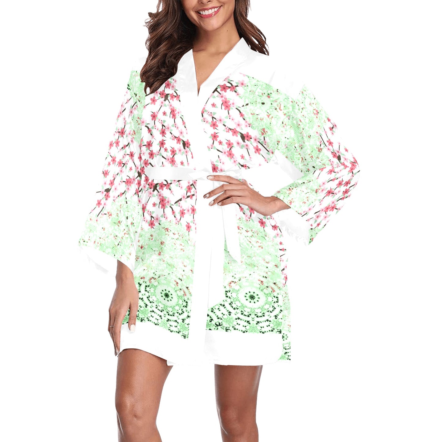 Victorian Lace Kimono Robe, Black or White Trim, Sizes XS to 2XL, Design 10