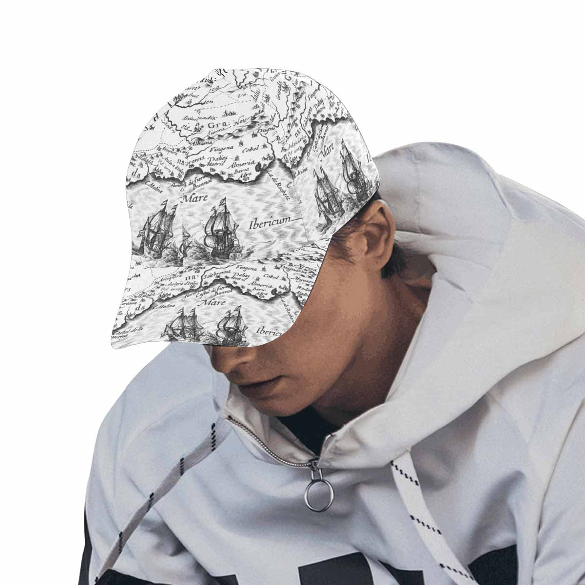 Antique Map design dad cap, trucker hat, Design 23