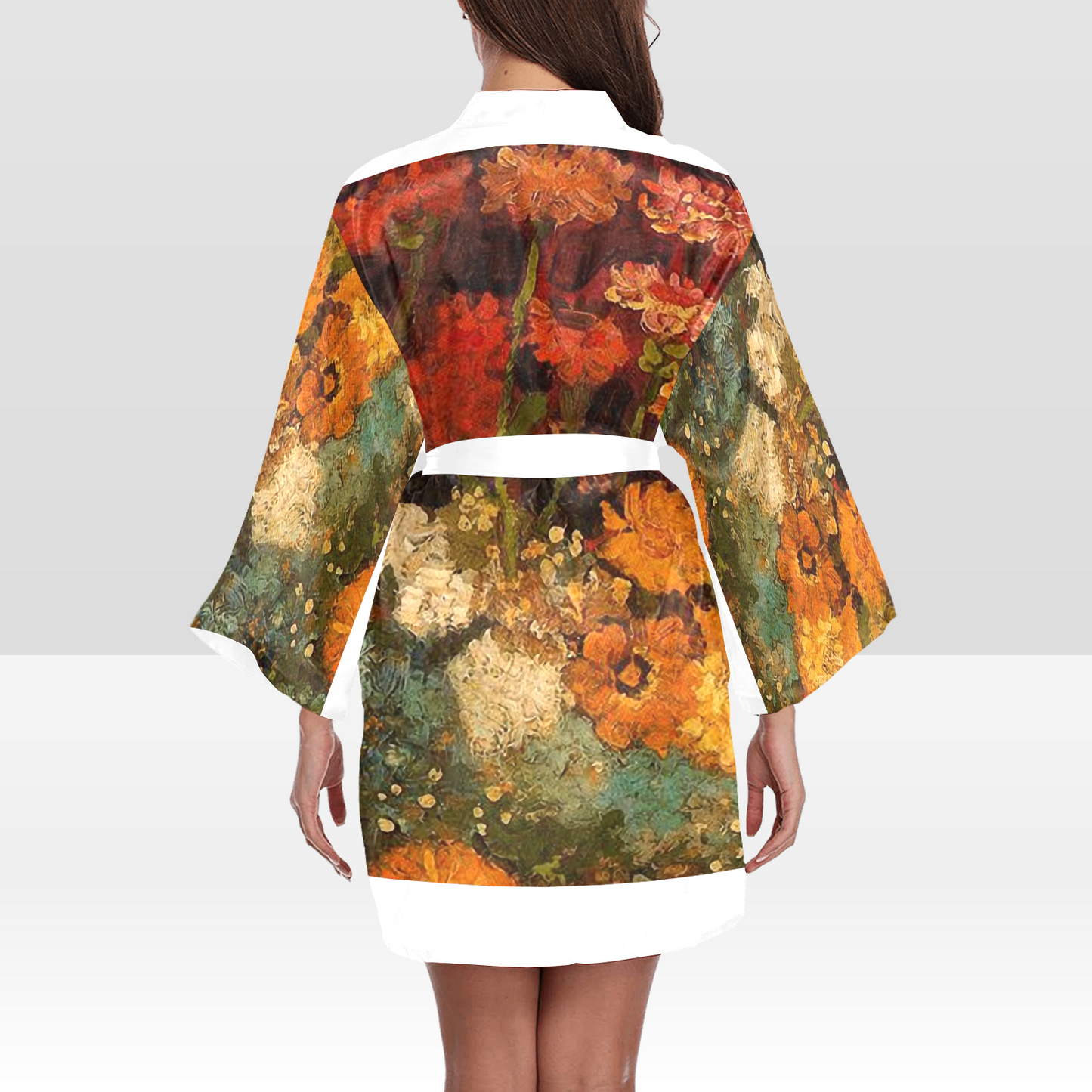 Vintage Floral Kimono Robe, Black or White Trim, Sizes XS to 2XL, Design 31