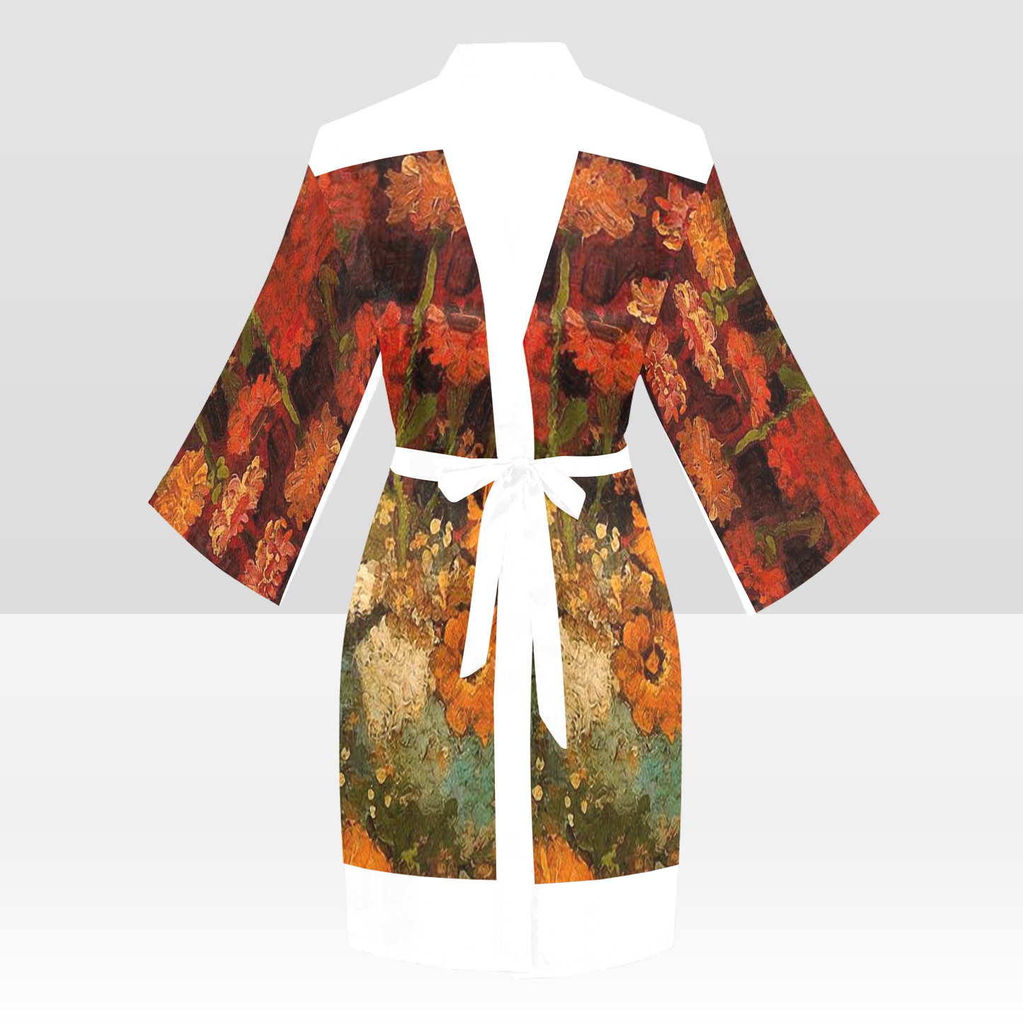 Vintage Floral Kimono Robe, Black or White Trim, Sizes XS to 2XL, Design 31