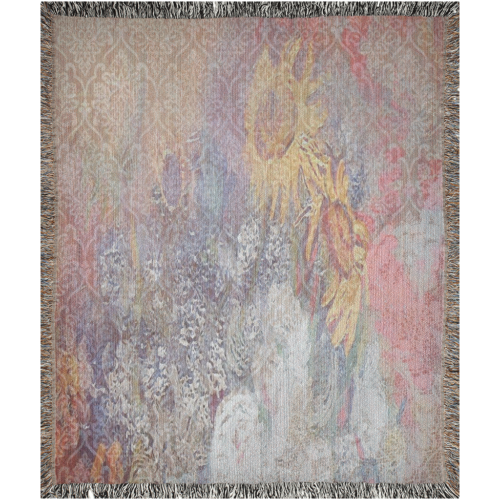 100% cotton Vintage Floral design woven blanket, 50 x 60 or 60 x 80in, Design 54x