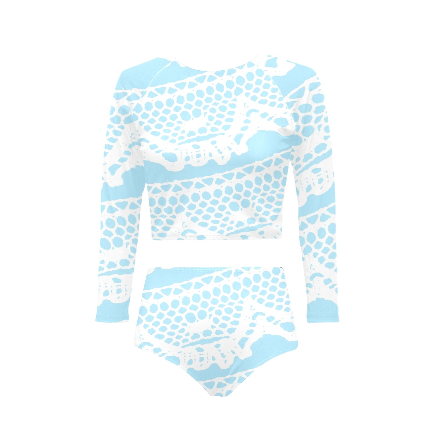 Victorian printed lace, long sleeve 2pc swimsuit, beachwear, design 08 Long Sleeve Bikini Set (Model S27)