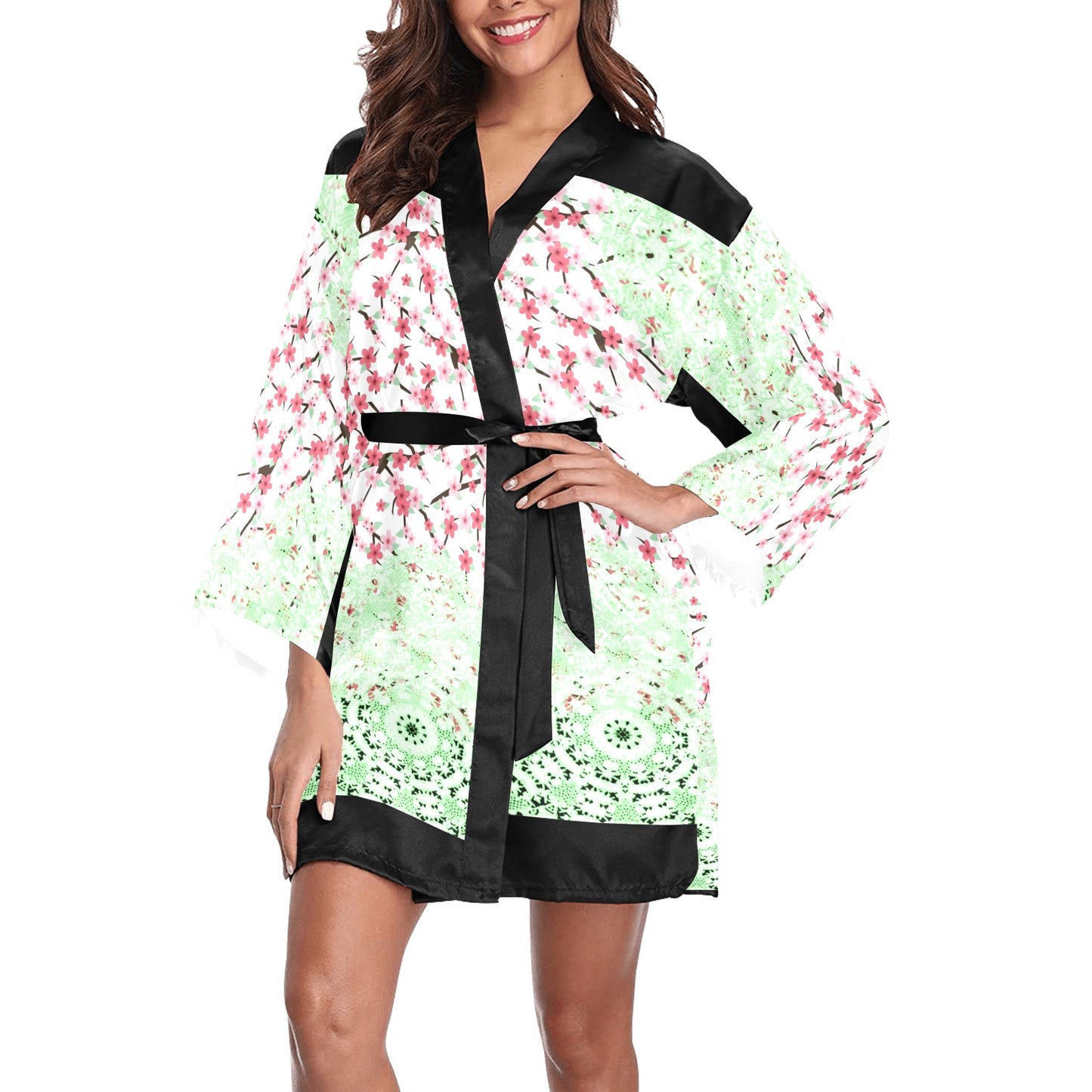 Victorian Lace Kimono Robe, Black or White Trim, Sizes XS to 2XL, Design 10