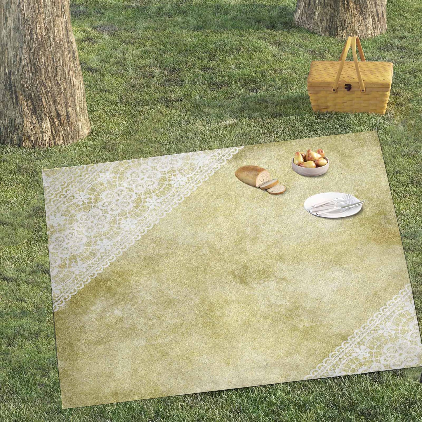 Victorian lace print waterproof picnic mat, 69 x 55in, design 43