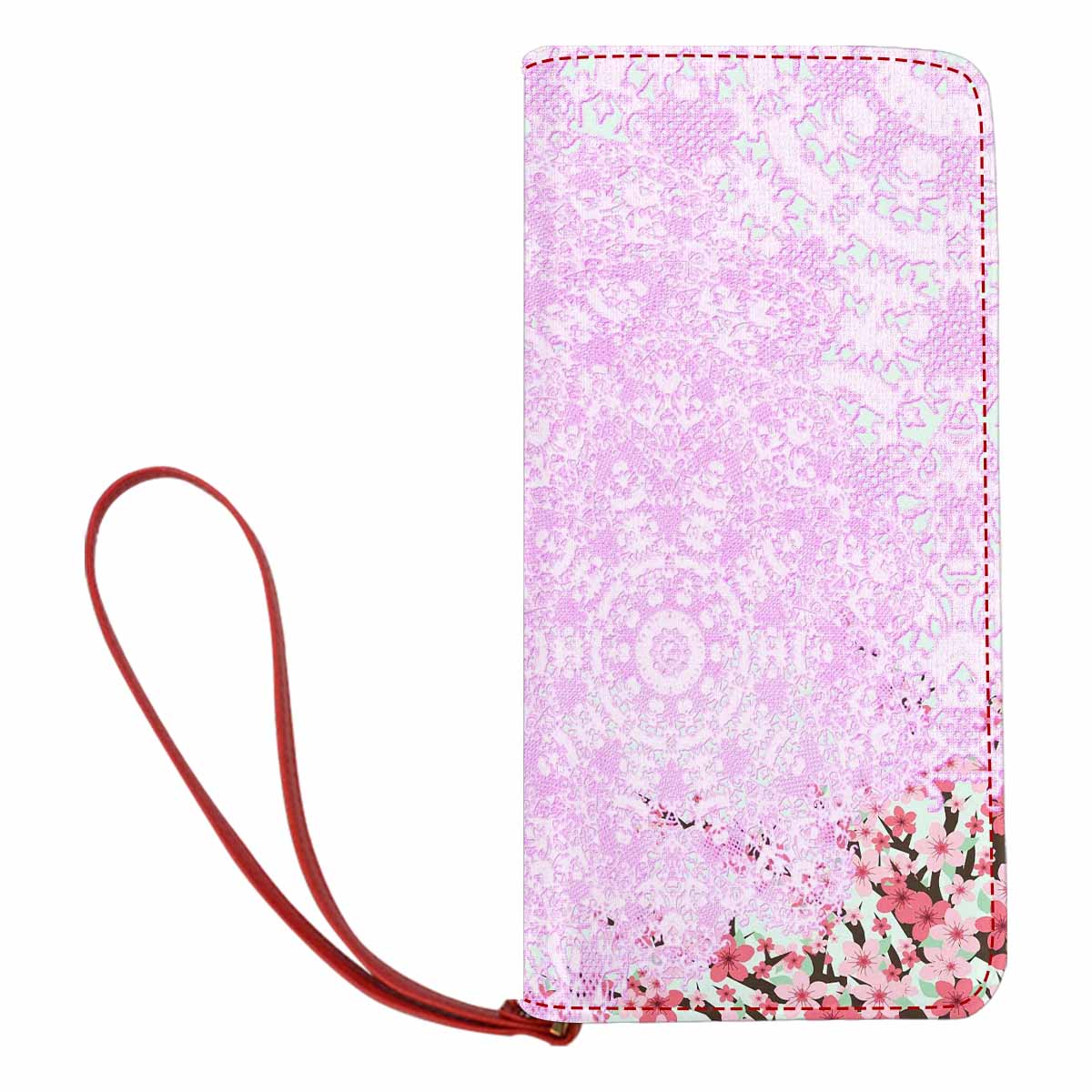 Victorian lace print womens wallet, clutch purse, red trim, design 09