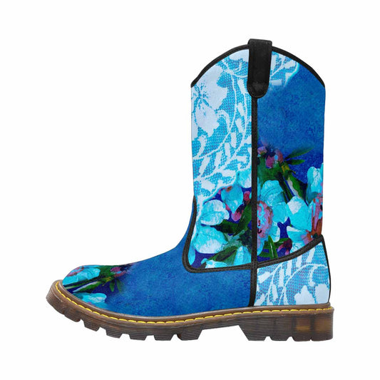 Victorian lace print, western lumber boots, design 49