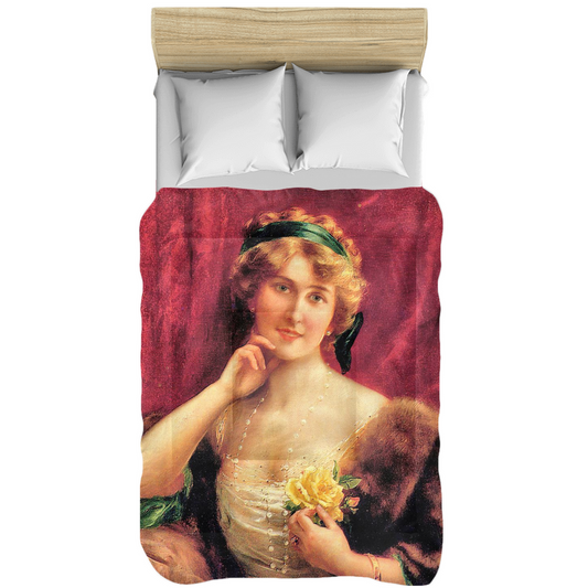 Victorian lady design comforter, twin, twin XL, queen or king, Elegant Lady with a YELLOW Roses