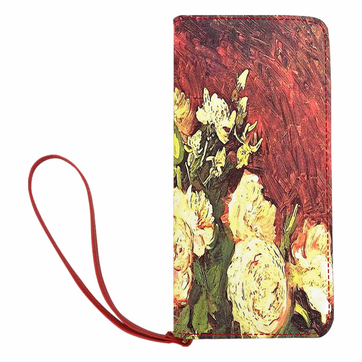 Vintage floral print, womens wallet, clutch purse, red trim, Design 27