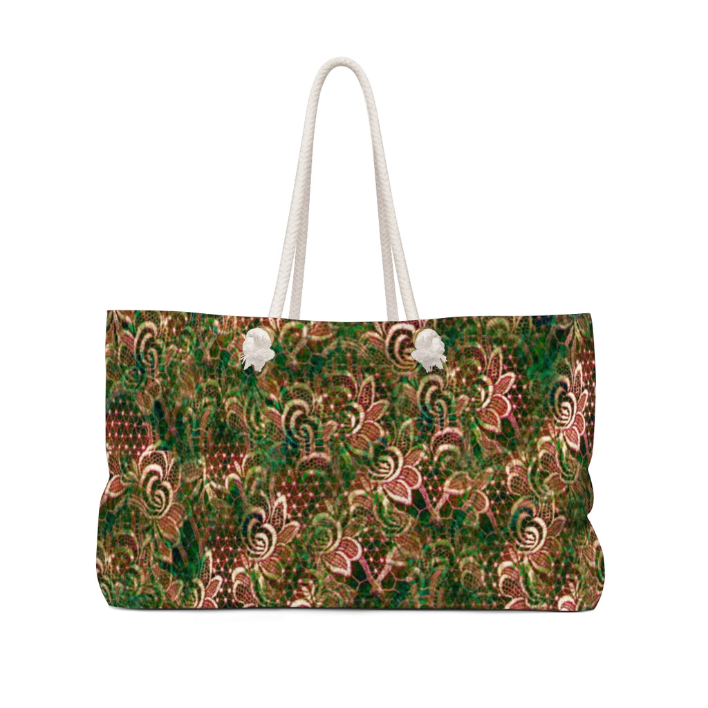 Victorian lace print weekender bag, large, design 34