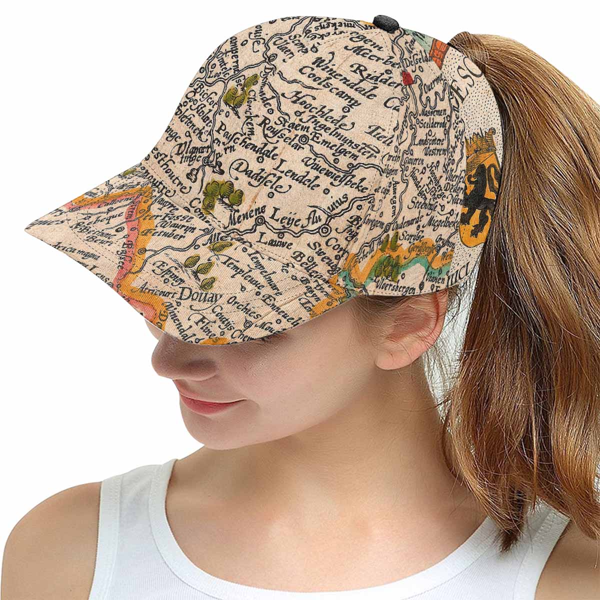 Antique Map design mens or womens deep snapback cap, trucker hat, Design 12