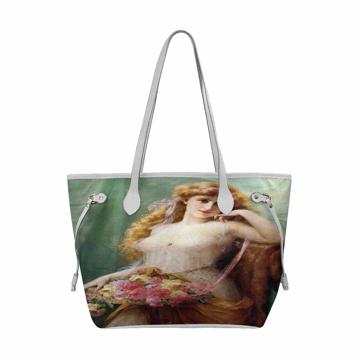 Victorian Lady Design Handbag, Model 1695361, Basket Of Roses, WHITE TRIM
