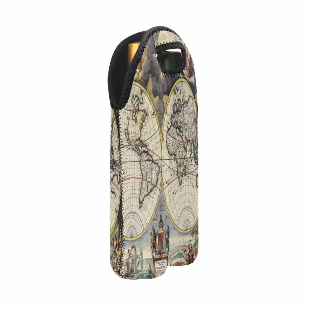 2 Bottle Antique map wine bag,Design 19