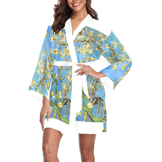 Vintage Floral Kimono Robe, Black or White Trim, Sizes XS to 2XL, Design 20