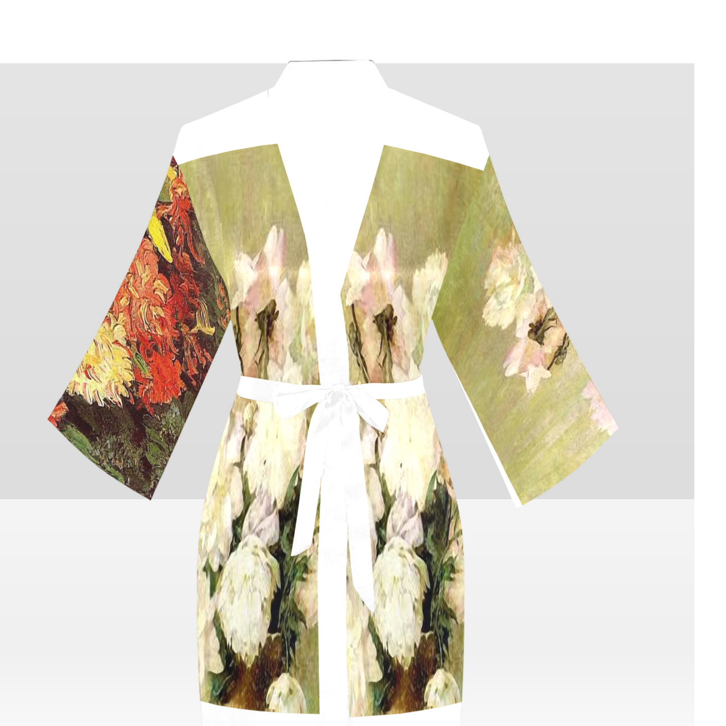 Vintage Floral Kimono Robe, Black or White Trim, Sizes XS to 2XL, Design 33