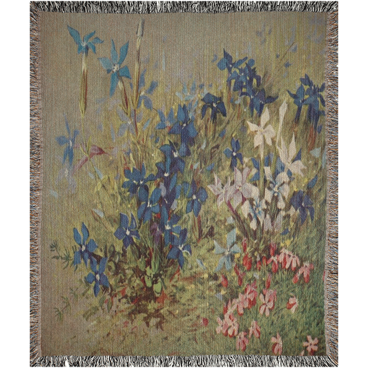 100% cotton Vintage Floral design woven blanket, 50 x 60 or 60 x 80in, Design 39