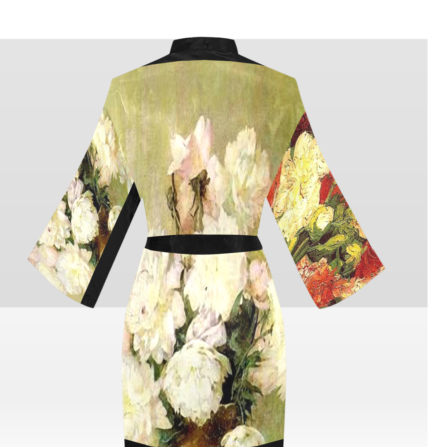 Vintage Floral Kimono Robe, Black or White Trim, Sizes XS to 2XL, Design 33