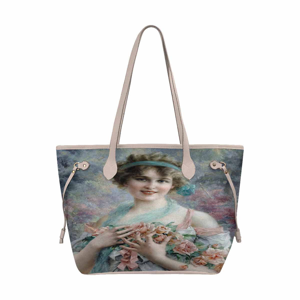 Victorian Lady Design Handbag, Model 1695361, The Rose Girl, BEIGE/TAN TRIM