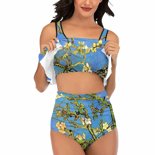 Vintage floral high waisted flounce top bikini, swim wear, Design 20