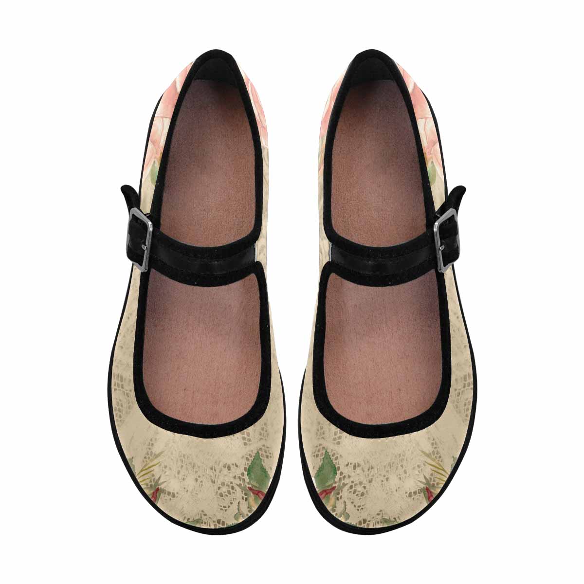 Victorian lace print, cute, vintage style women's Mary Jane shoes, design 25