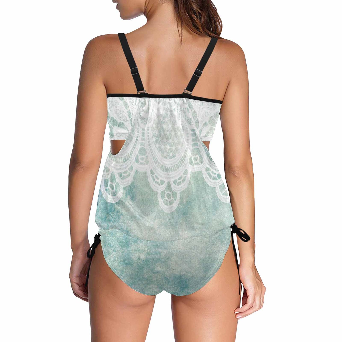 Tankini cover belly swim wear, Printed Victorian lace design 41