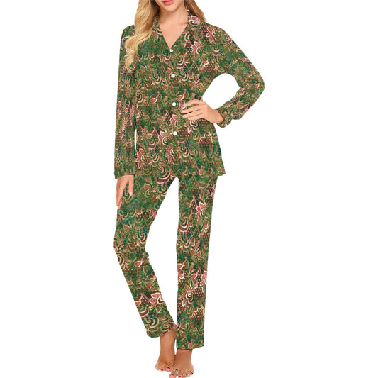 Victorian printed lace pajama set, design 34 Women's Long Pajama Set (Sets 02)