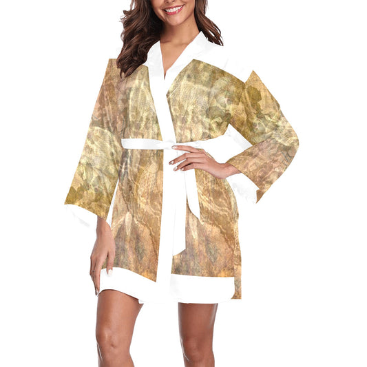 Vintage Floral Kimono Robe, Black or White Trim, Sizes XS to 2XL, Design 17x