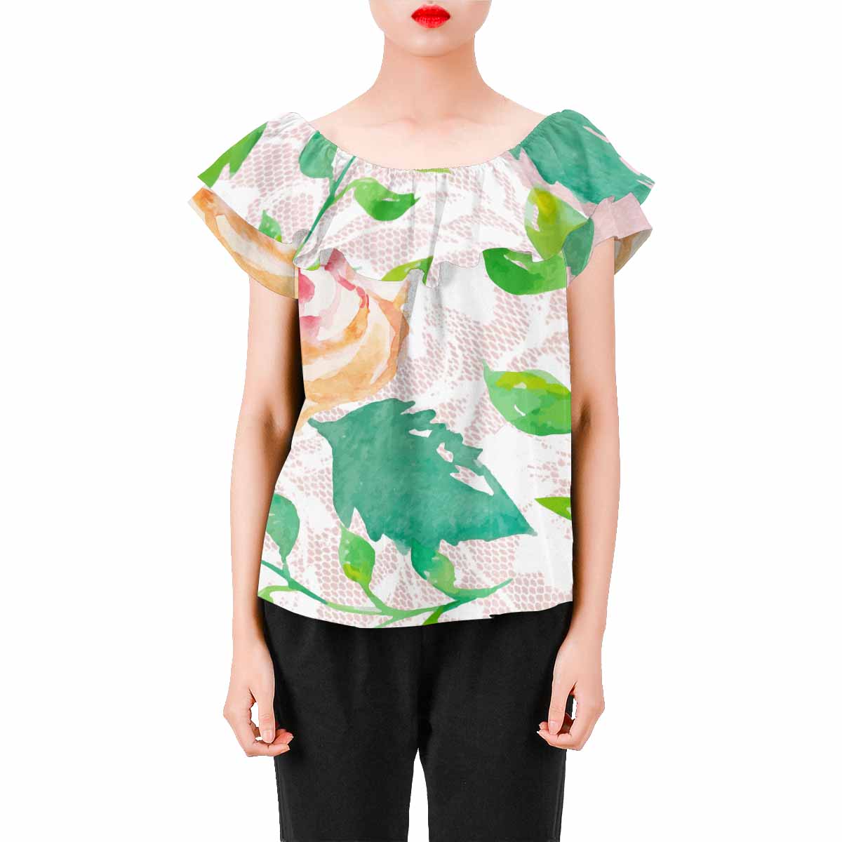 Victorian Lace print Chiffon Blouse, design 21