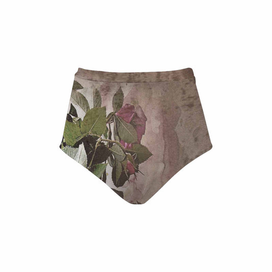 Vintage floral High waist bikini bottom, Design 22x