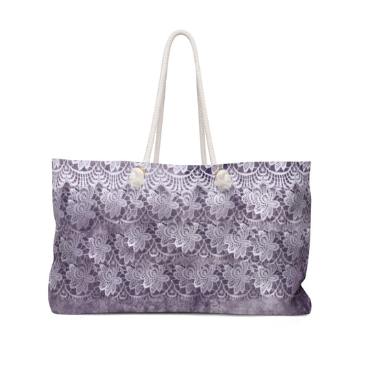 Victorian lace print weekender bag, large, design 39