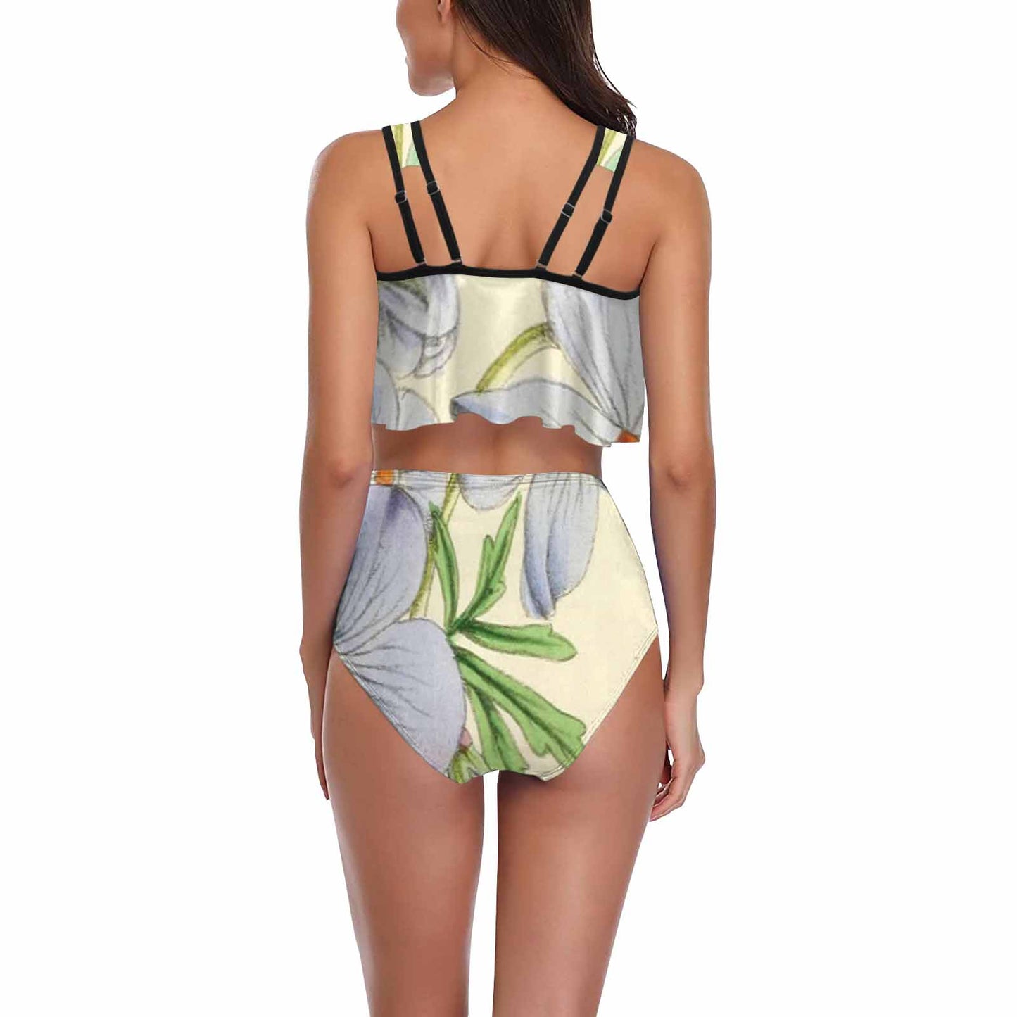 Vintage floral high waisted flounce top bikini, swim wear, Design 13