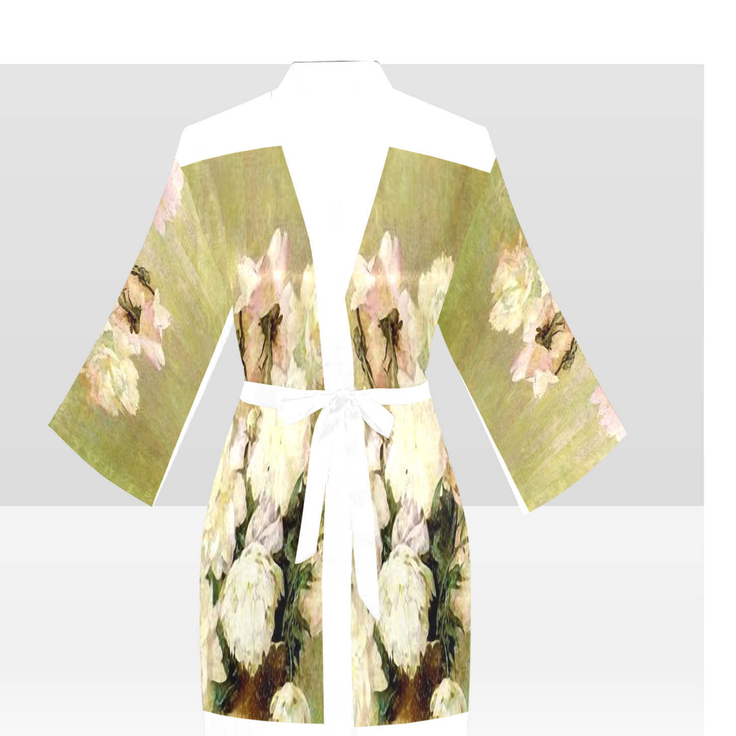 Vintage Floral Kimono Robe, Black or White Trim, Sizes XS to 2XL, Design 35