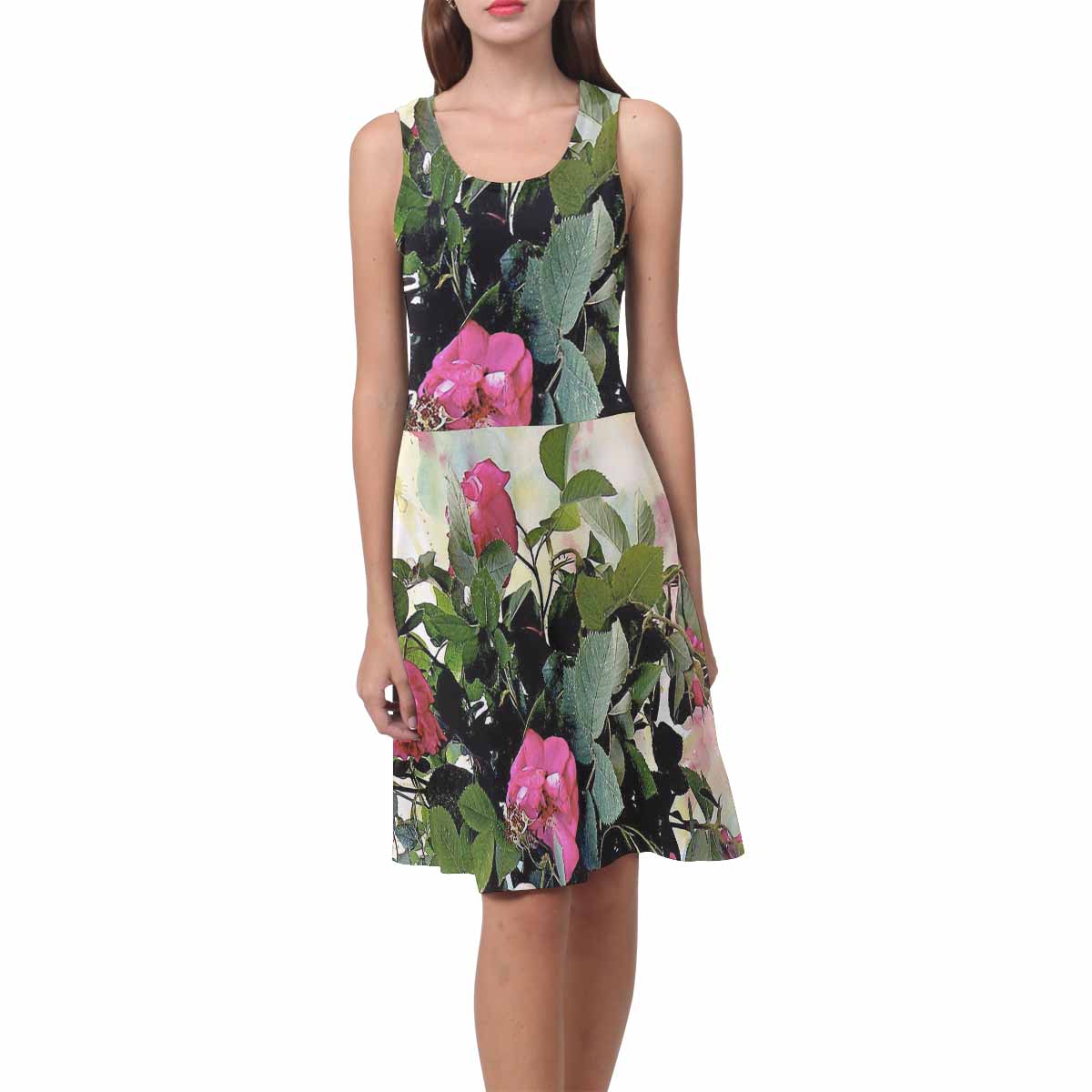 Vintage floral short summer flare dress,  XS to 3XL plus size, model D09534 Design 22