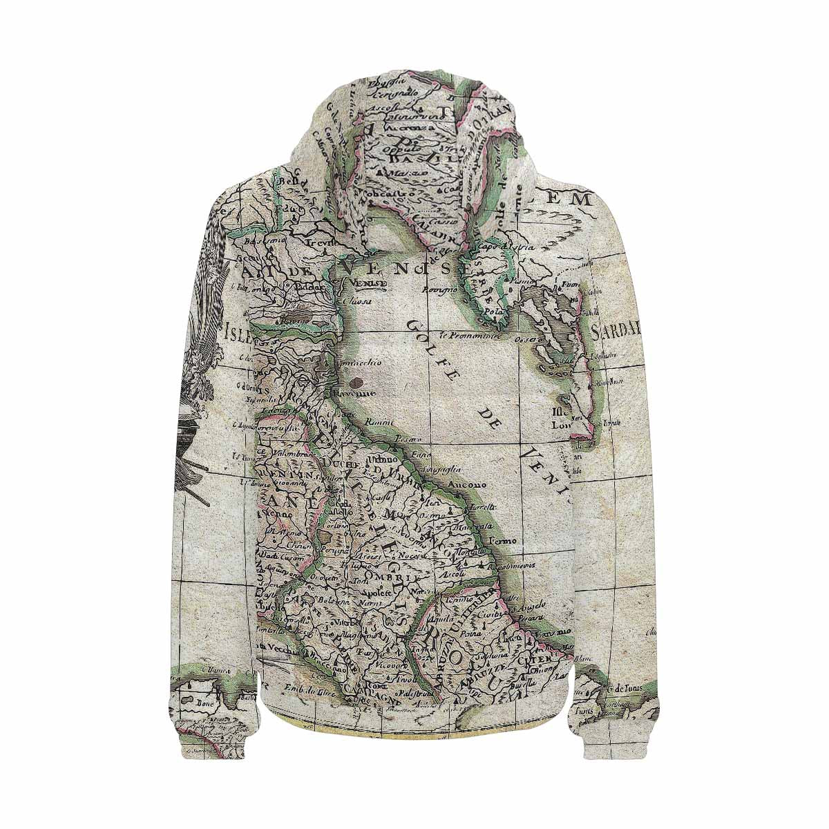 Antique Map design, mens lightweight, warm, quilted hooded bomber jacket, design, 6