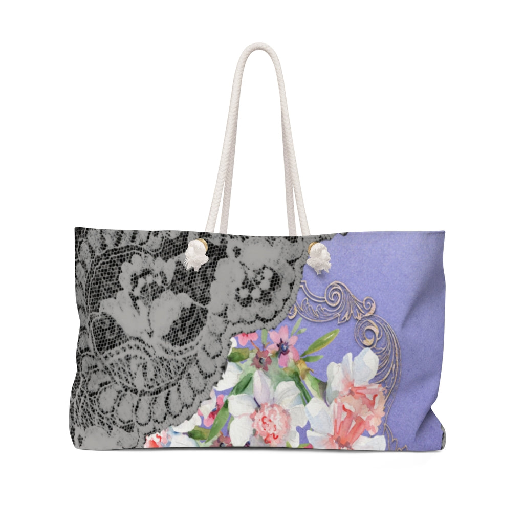 Victorian lace print weekender bag, large, design 45