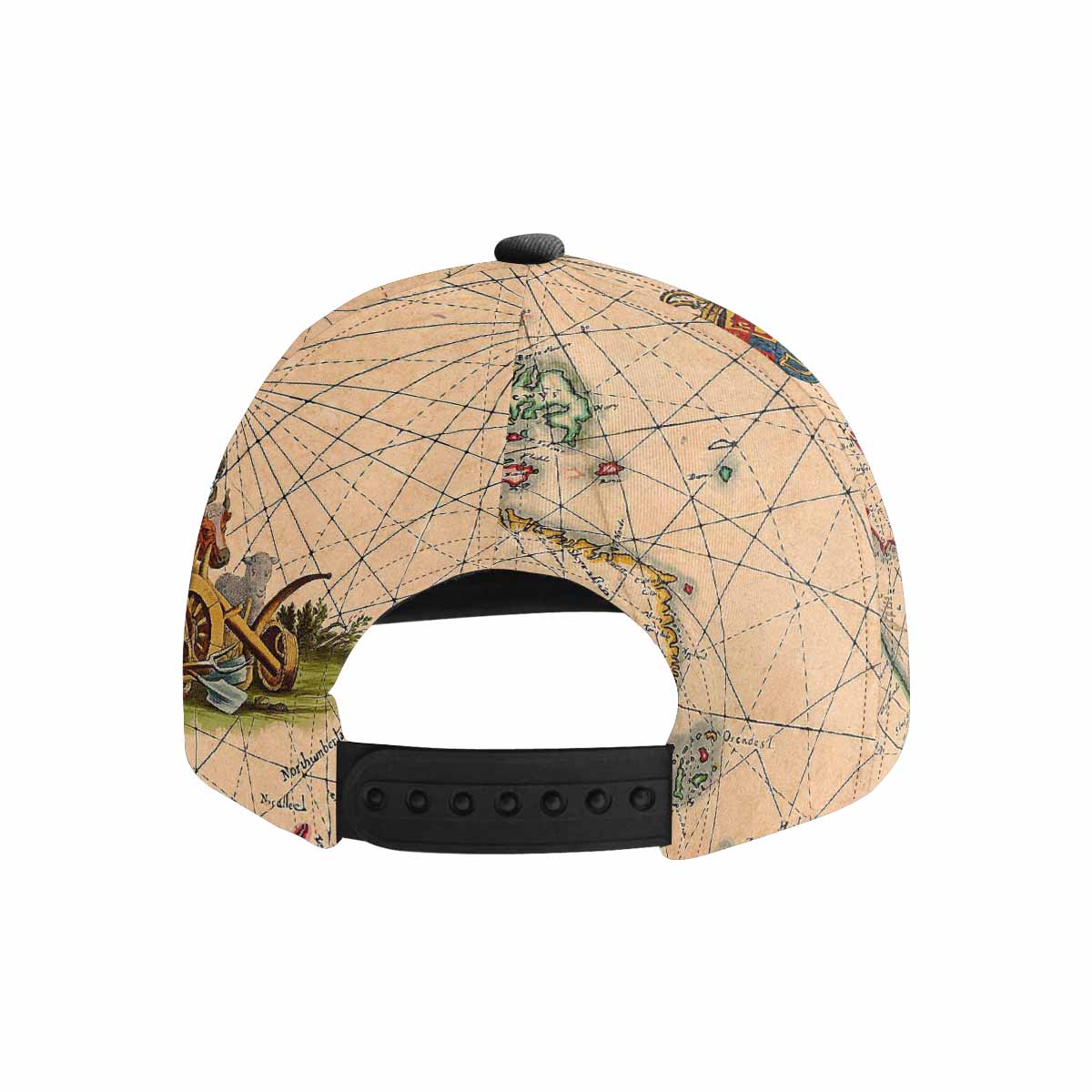 Antique Map design mens or womens deep snapback cap, trucker hat, Design 7