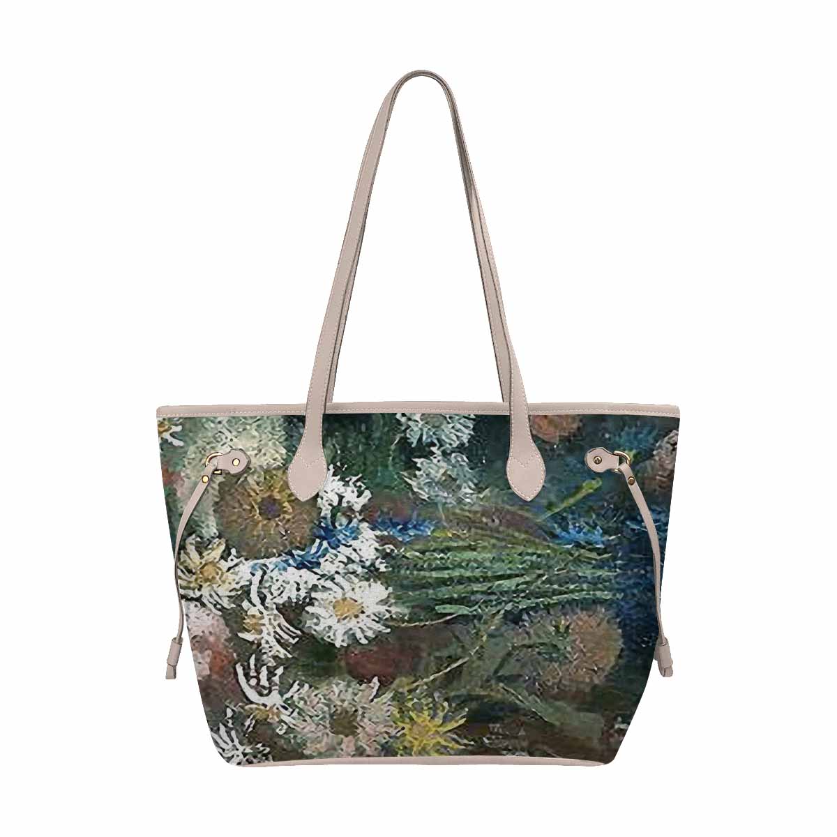 Vintage Floral Handbag, Classic Handbag, Mod 1695361 Design 52 BEIGE/TAN TRIM