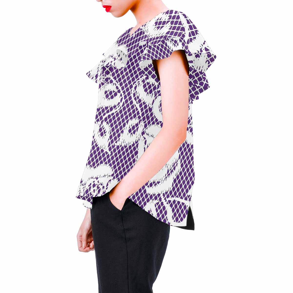 Victorian Lace print Chiffon Blouse, design 18