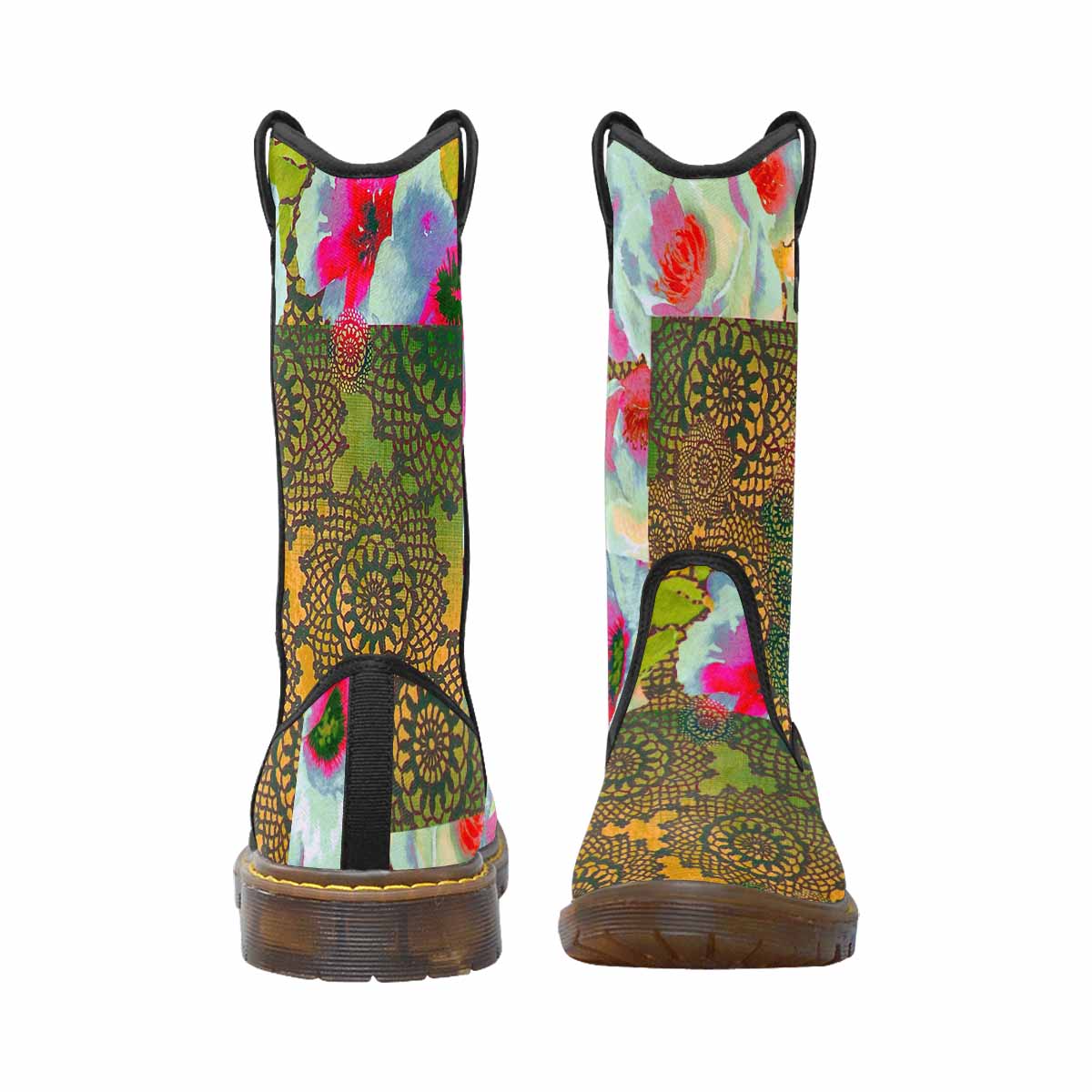 Victorian lace print, western lumber boots, design 15