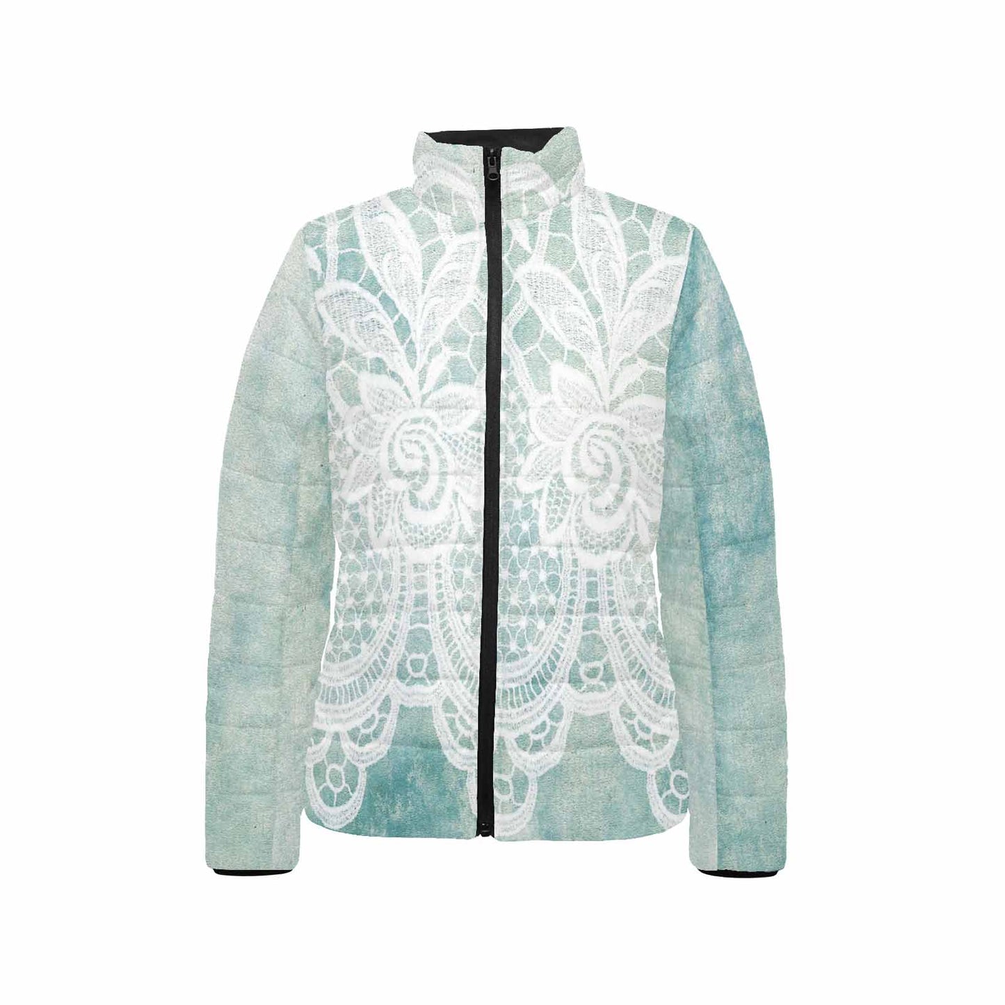 Victorian Lace print womens padded quilted jacket, design 41