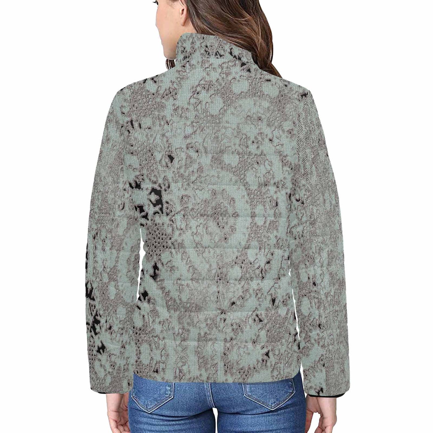Victorian Lace print womens padded quilted jacket, design 51