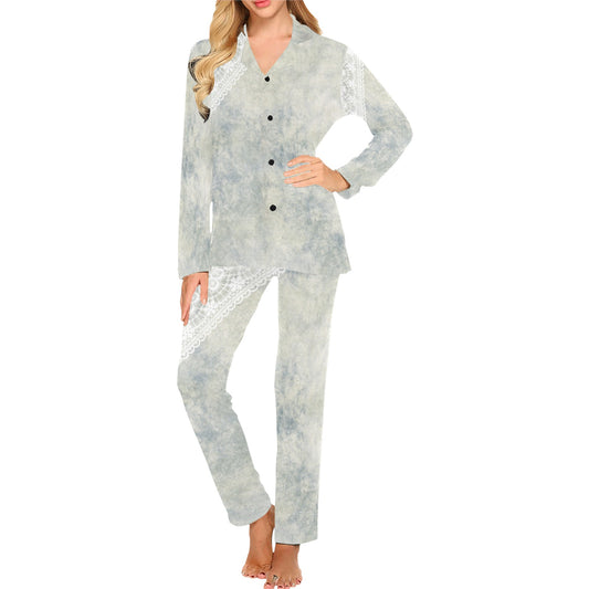 Victorian printed lace pajama set, design 36 Women's Long Pajama Set (Sets 02)