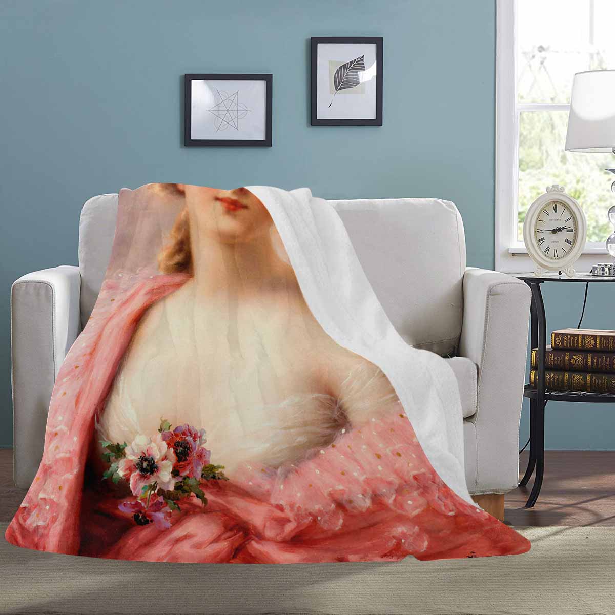 Victorian Lady Design BLANKET, LARGE 60 in x 80 in, Young Girl With Anemones