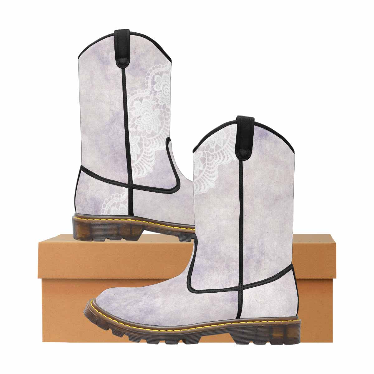 Victorian lace print, western lumber boots, design 40