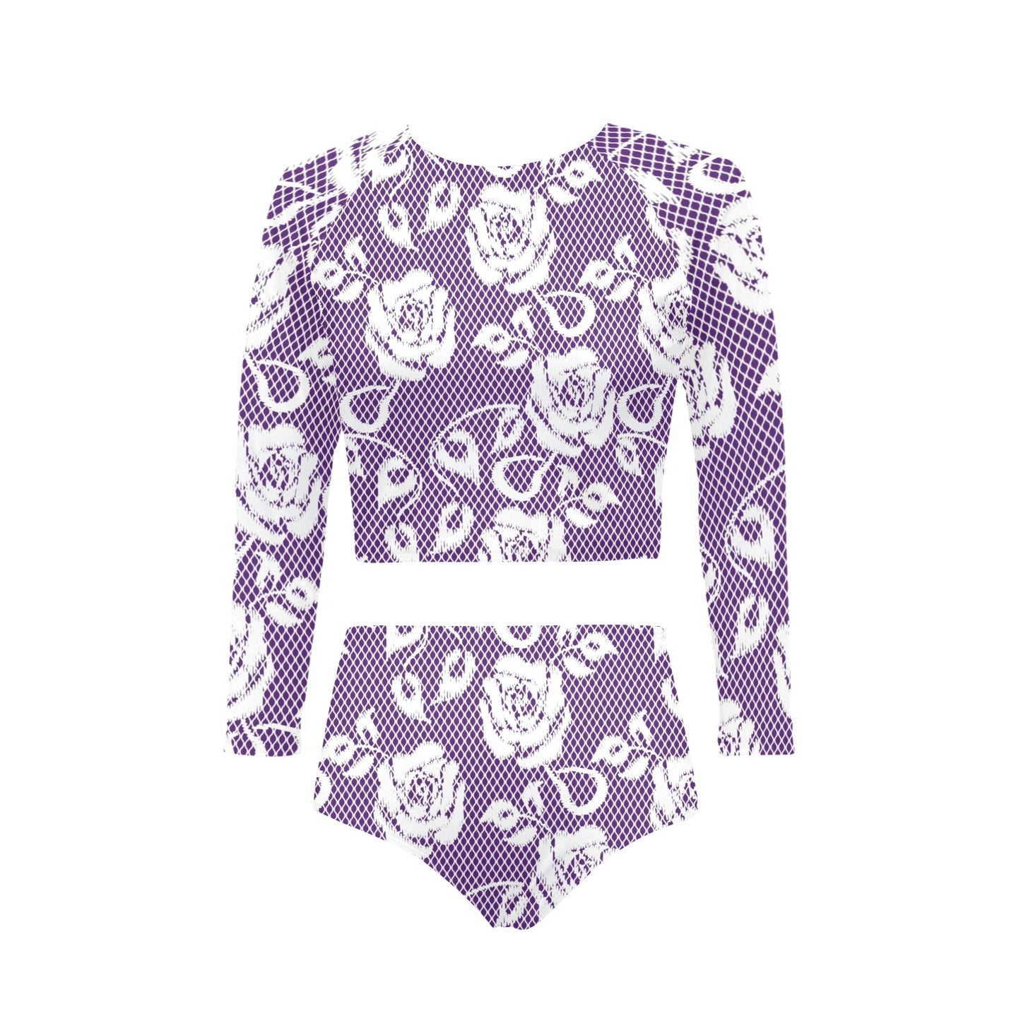 Victorian printed lace, long sleeve 2pc swimsuit, beachwear, design 18 Long Sleeve Bikini Set (Model S27)