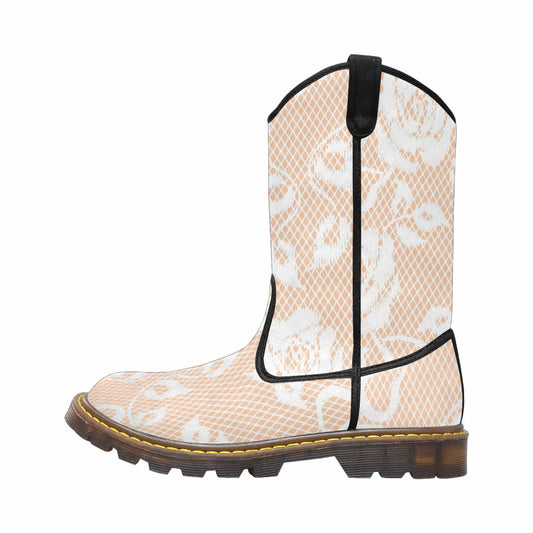 Victorian lace print, western lumber boots, design 16