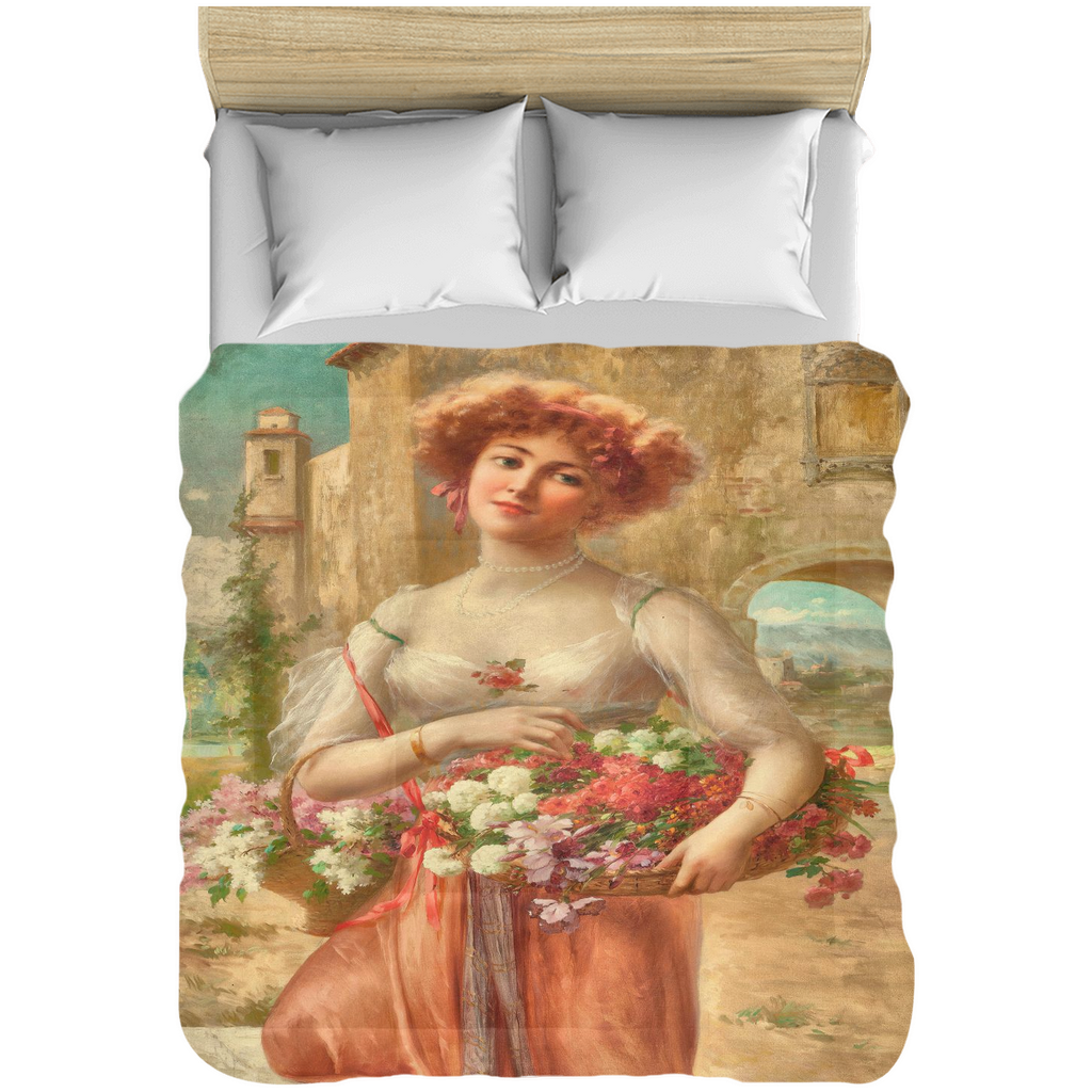 Victorian lady design comforter, twin, twin XL, queen or king, Roses